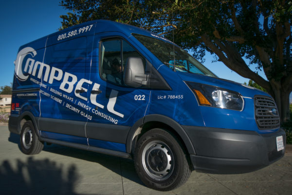 Campbelll vans arrive for home window tinting project in California