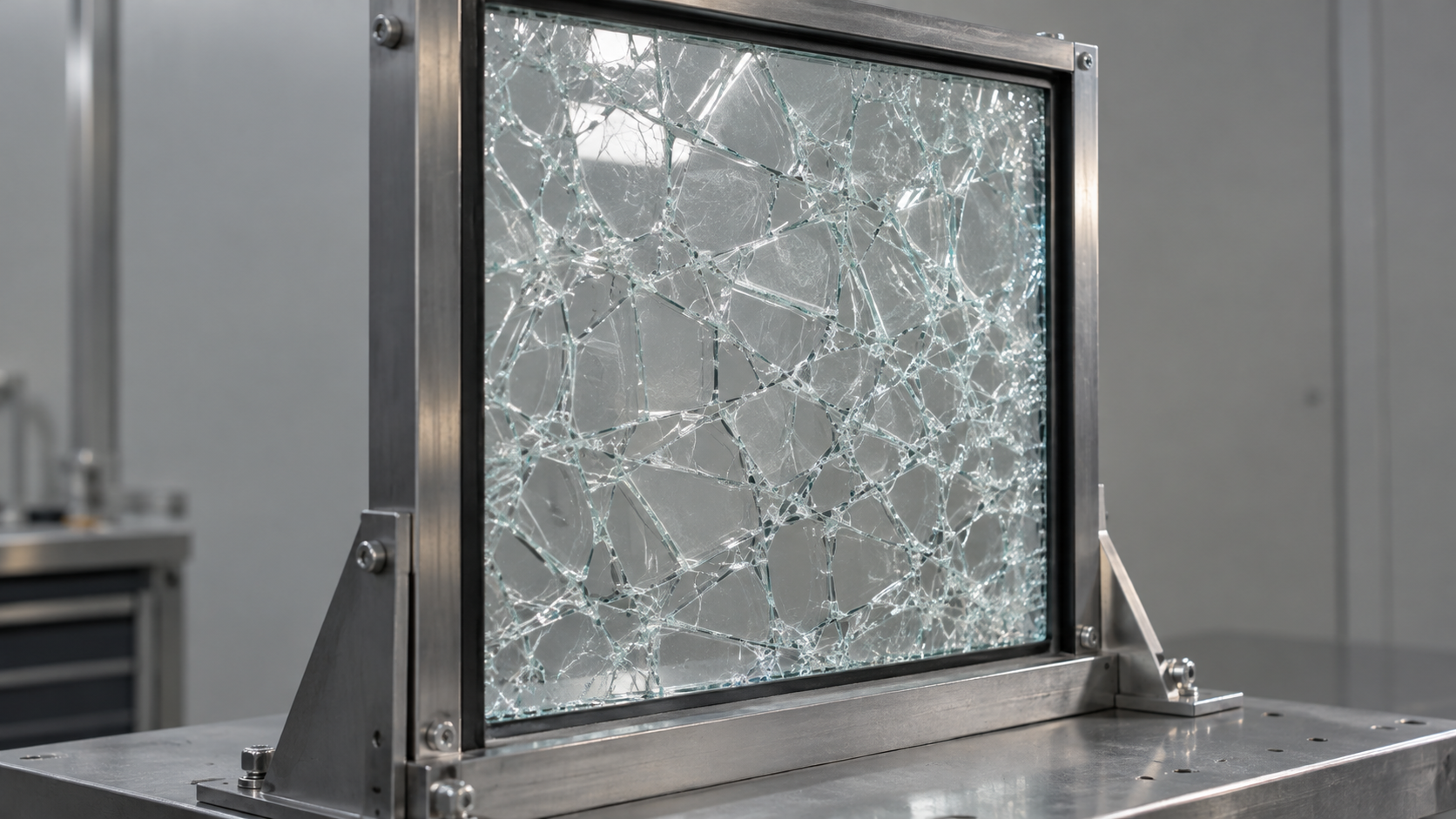 Cracked glass held in place by safety window film